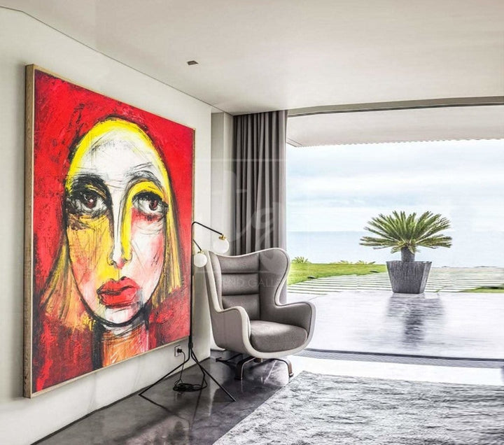 Figurative Art Original Woman Face Painting Art Deco Art Nouveau Figurative Painting Red Painting Hand Art | FEMALE FATE - trendgallery.ca