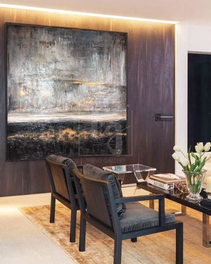 Gray and Brown Painting White Abstract Acrylic Art On Canvas | SILVER SKY - trendgallery.ca