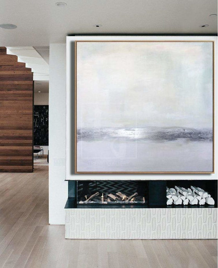 Gray Painting Silver Leaf Painting Beige Painting Contemporary Art Painting Canvas | SILVER FLASH - trendgallery.ca