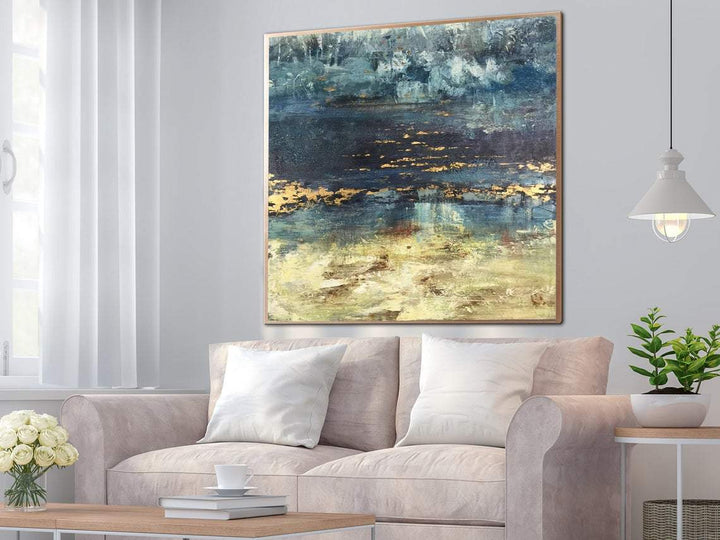 Landscape Painting Large Painting On Canvas Yellow Wall Art Gold Painting Blue Painting Extra Large Wall Art Canvas Art Office Decor | NEAR THE BEACH - trendgallery.ca