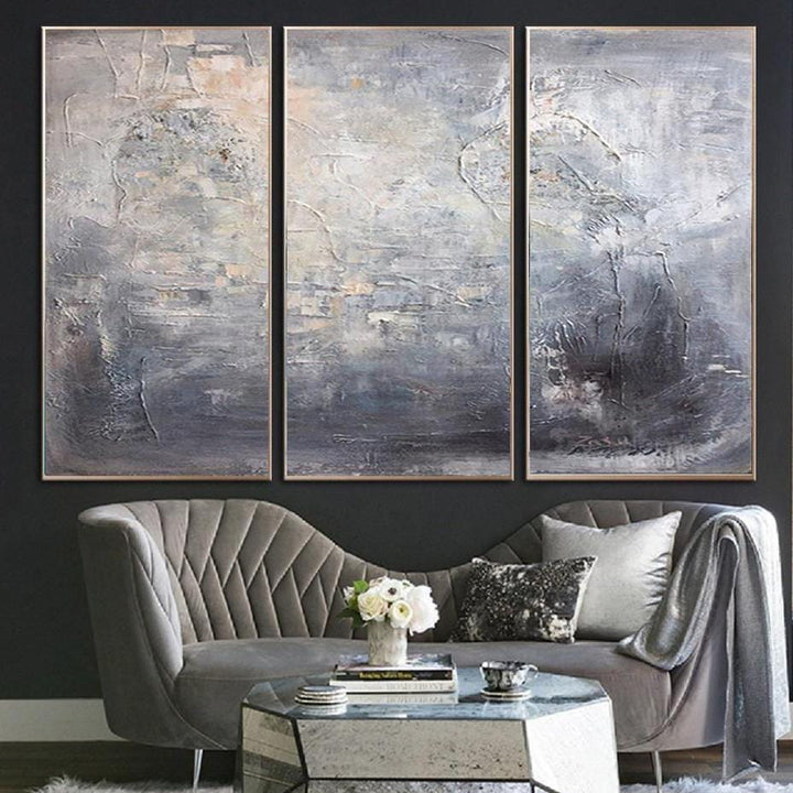 Abstract Original Large Gray Painting Contemporary Art Canvas | SILVER REFLECTION - trendgallery.ca