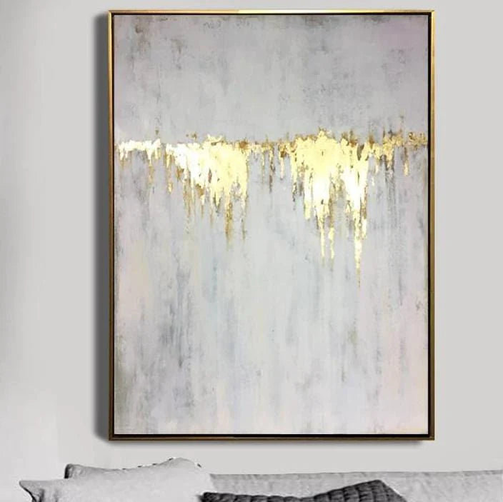 Abstract Oil Painting Original Canvas Gray Painting Gold Painting | GOLDEN WATERFALL - trendgallery.ca