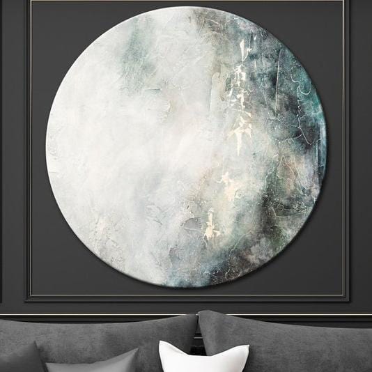 Round Large Abstract Gray Canvas Art Texture Wall Decor | WATERFALL