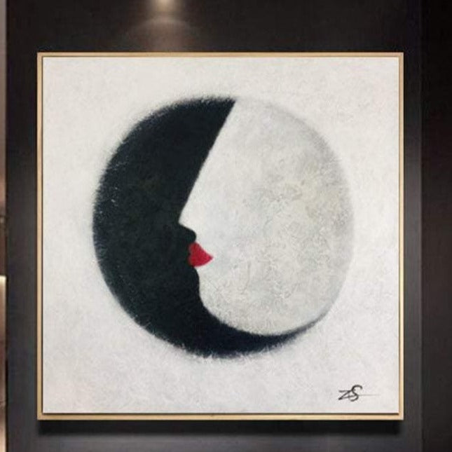 Abstract Painting Black And White Abstract Face Painting Modern Art Abstract Portrait Contemporary Art Abstract Red Lips Art | KISS OF THE NIGHT - trendgallery.ca