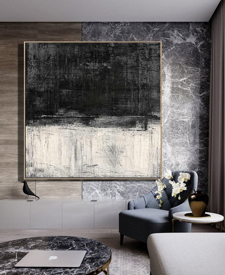 Extra Large Black And White Abstract Painting Wall Art Original Contemporary Wall Decor | SERENITY