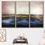 Abstract Pink and Blue Art Sunset Painting Set of 3 | FLAME OF SUNSET