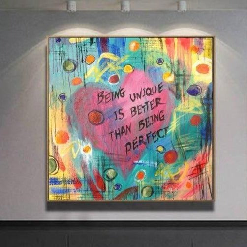 Oversized Colorful Flowers Heart Painting On Canvas Abstract Wall Art Modern Wall Decor | BEING UNIQUE - trendgallery.ca