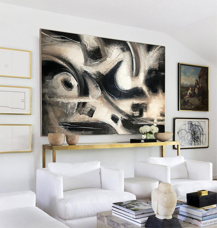 Oversized Wall Art Black and White Art Paintings on Canvas Minimalist Abstract Decor Art Gray Tones Artwork | PROJECTED - trendgallery.ca