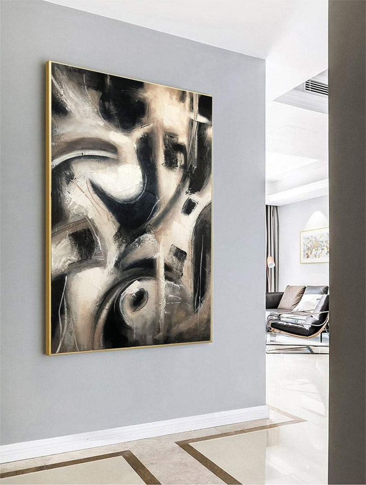 Modern Abstract Beige Paintings on Canvas Black and White Wall Art Large | PROJECTED