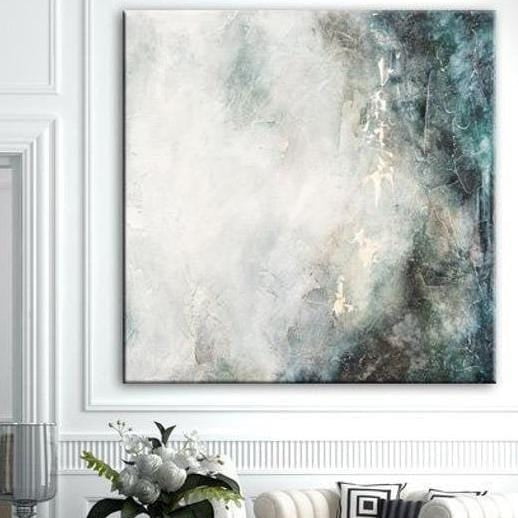 Abstract White Painting Gray Painting Blue Canvas Art Sky Painting Textured Wall Art Feng Shui Painting Wall Decor | WATERFALL