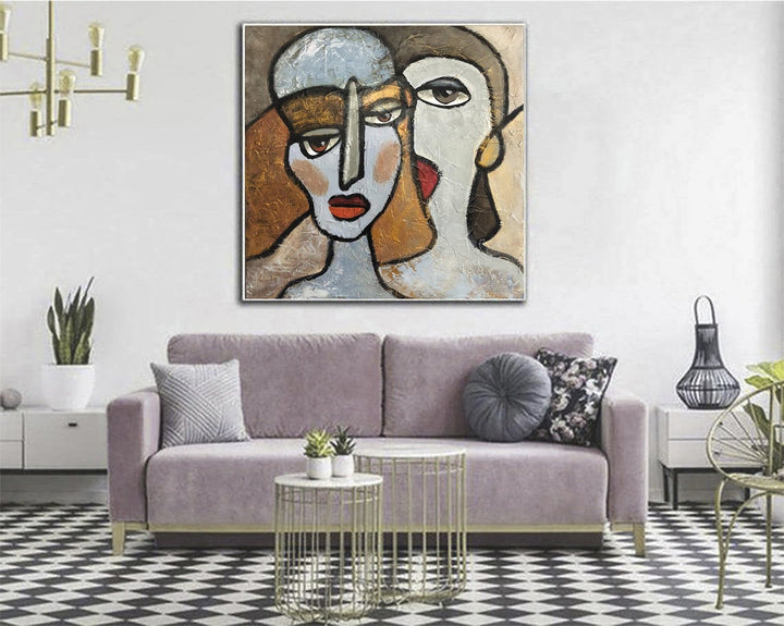 Large Original Women Paintings On Canvas Abstract Figurative Artwork, Original Picasso Style Acrylic Painting, Modern Handmade Wall Art | EAR WHISPER