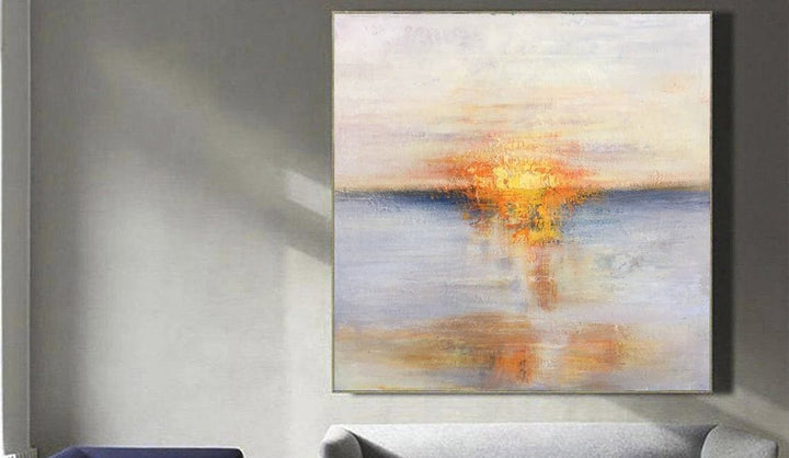 Oversized Abstract Ocean Oil Paintings On Canvas Sunset Wall Art Contemporary Wall Decor | BEIGE SUNSET - trendgallery.ca