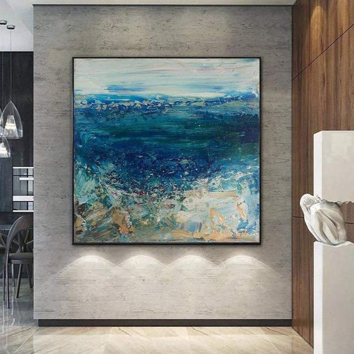 Original Blue Painting Seascape Landscape Acrylic Painting Extremely Unique Painting Contemporary Painting Turquoise Abstract Wall Painting | SPLASH - trendgallery.ca