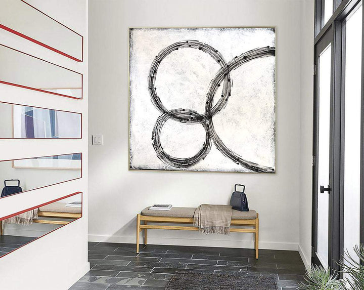 Large Original Art Painting Black And White Wall Art Canvas Circles Painting Abstract Black White | RECURSIVE TUNE - trendgallery.ca