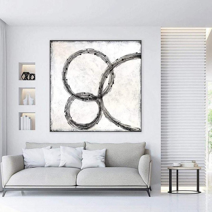 Large Original Art Painting Black And White Wall Art Canvas Circles Painting Abstract Black White | RECURSIVE TUNE - trendgallery.ca