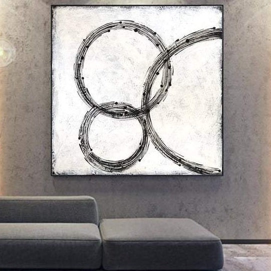 Large Original Art Painting Black And White Wall Art Canvas Circles Painting Abstract Black White | RECURSIVE TUNE - trendgallery.ca