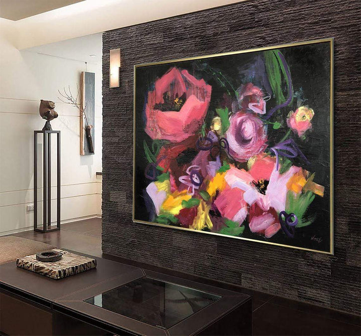 Extra Large Abstract Flower Paintings On Canvas Original Acrylic Wall Art | BOUQUET FROM THE PAST 40"x54" - Trend Gallery Art | Original Abstract Paintings