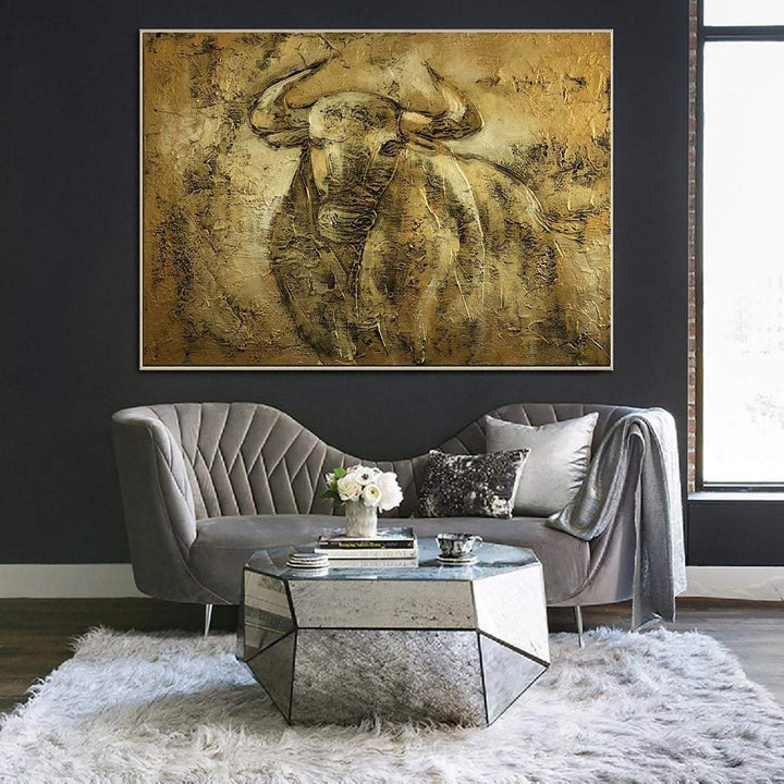 Large Painting On Canvas Original Abstract Bull Painting Gold Painting Modern Wall Art Framed Wall Art | GOLDEN OX - trendgallery.ca