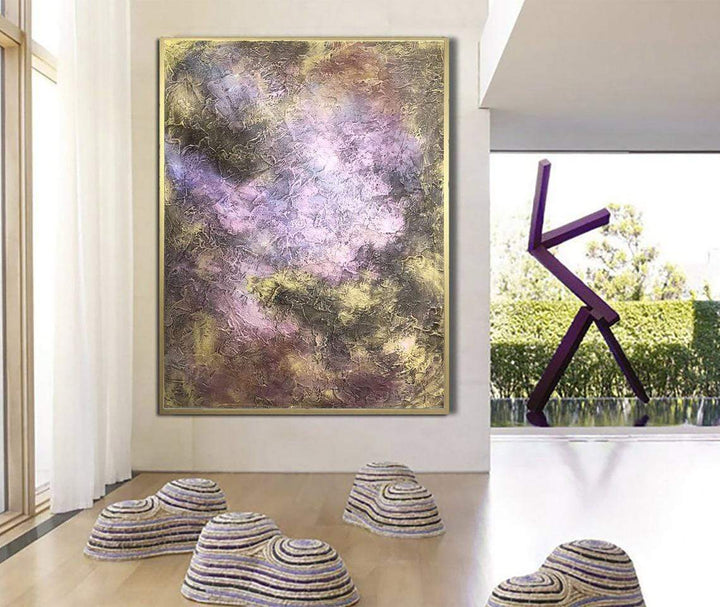 Abstract Painting Canvas Bronze Wall Art Purple Artwork Textured Art Hand Painted Art Modern Fine Art for Fireplace Wall Decor | EARLY MORNING - trendgallery.ca