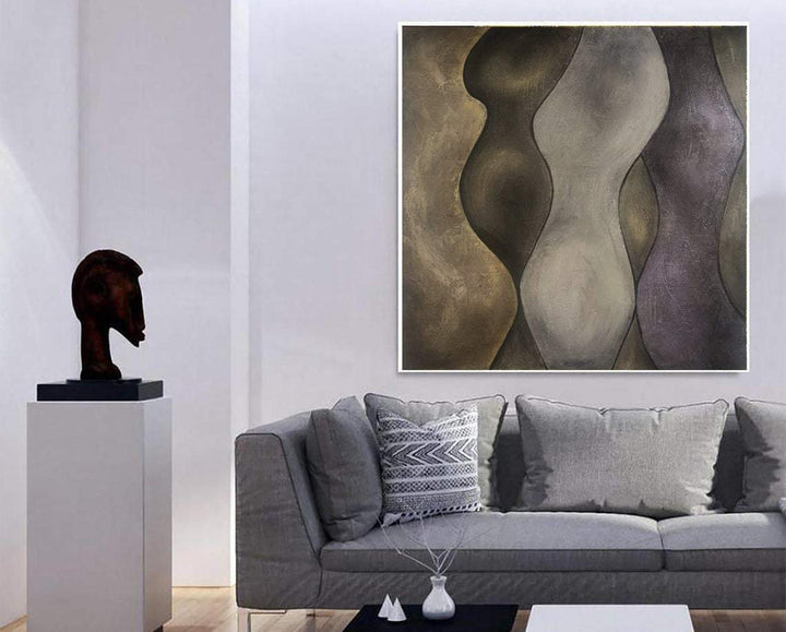 Large Acrylic Painting Bronze Brown Painting Unique Wall Art Modern Wall Art Framed | IN THE CROWD