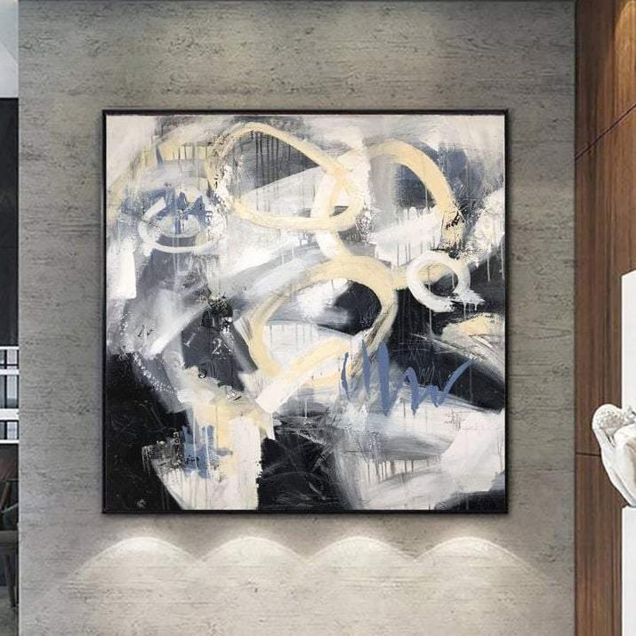 Large Acrylic Black And White Paintings On Canvas Framed Wall Art | DANCE IN THE DARK - trendgallery.ca