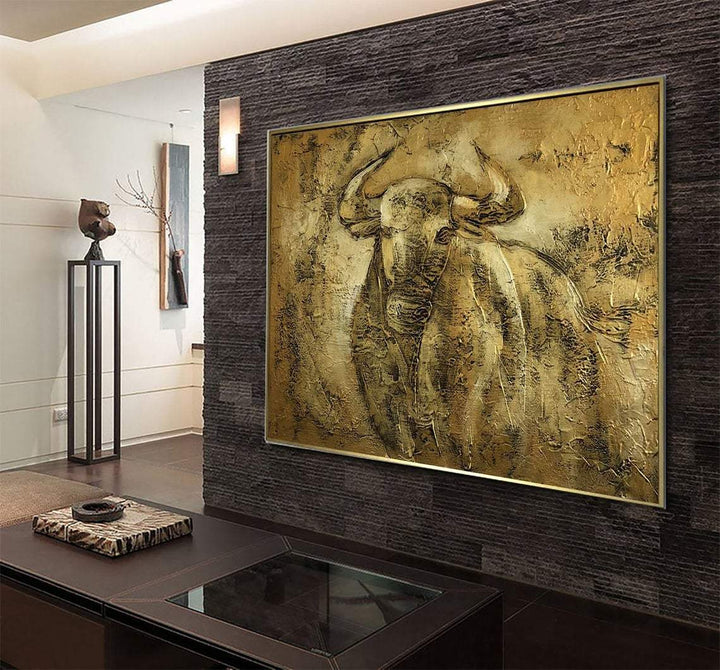 Large Painting On Canvas Original Abstract Bull Painting Gold Painting Modern Wall Art Framed Wall Art | GOLDEN OX - trendgallery.ca