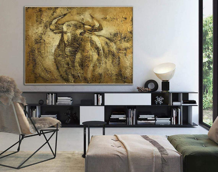 Large Painting On Canvas Original Abstract Bull Painting Gold Painting Modern Wall Art Framed Wall Art | GOLDEN OX - trendgallery.ca