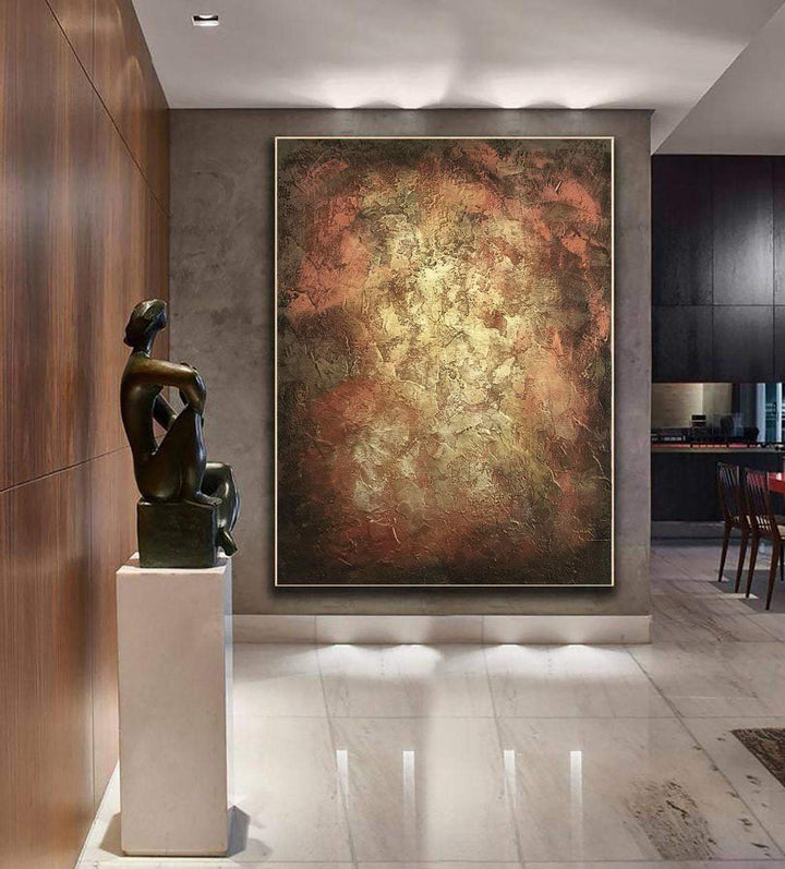 Oversized Wall Art Gold Painting Frame Wall Art Bronze Brown Canvas Original Artwork | GATEWAY 35"x27" - Trend Gallery Art | Original Abstract Paintings