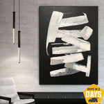 Original Abstract Black And White Paintings On Canvas, Modern Textured Artwork Wall Decor | BREATHING IN 46"x34"