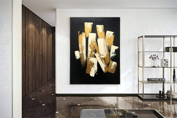 Original Abstract Black And Gold Paintings On Canvas Modern Gold Leaf Art Contemporary Wall Decor | BREATHING OUT 46"x34"