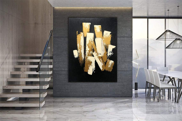 Original Abstract Black And Gold Paintings On Canvas Modern Gold Leaf Art Contemporary Wall Decor | BREATHING OUT 46"x34"