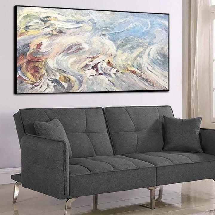 Extra Large Abstract White Paintings On Canvas Acrylic Painting Original Marble Wall Art Oil Fine Art Contemporary Art Decor | STORMING SEA - trendgallery.ca