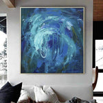 Large Original Abstract Blue Paintings On Canvas Modern Fine Art Unique Wall Decor | DEEP OCEAN