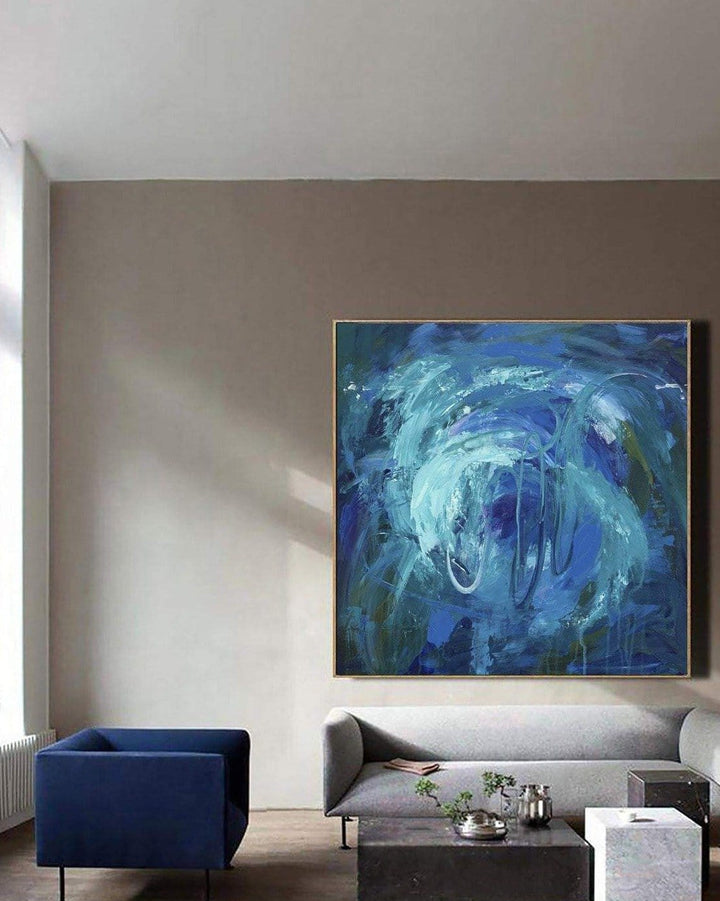 Large Original Abstract Blue Paintings On Canvas Modern Fine Art Unique Wall Decor | DEEP OCEAN - trendgallery.ca