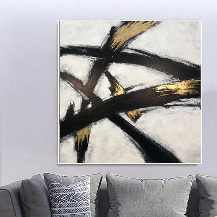 Large Original Oil Paintings On Canvas Black And White Franz Kline style Gold Leaf Fine Art Modern Wall Art | BLACK GLARE - trendgallery.ca