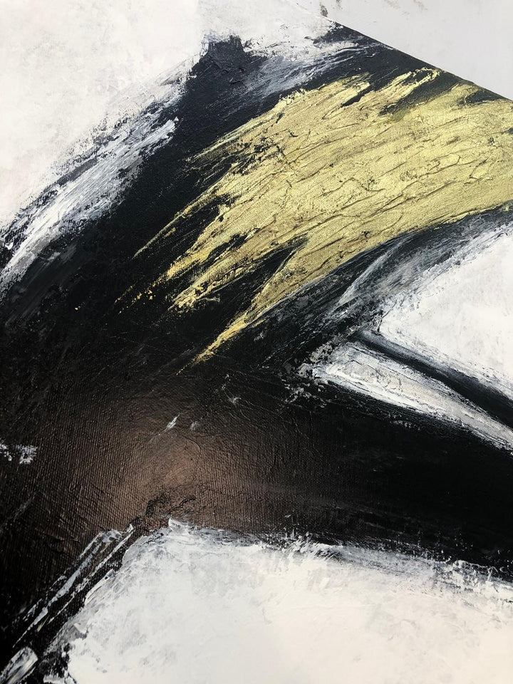 Large Original Oil Paintings On Canvas Black And White Franz Kline style Gold Leaf Fine Art Modern Wall Art | BLACK GLARE - trendgallery.ca