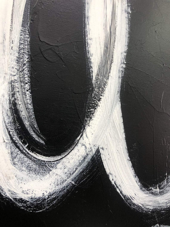 Large Abstract Black And White Paintings On Canvas Original Oil Fine Art Modern Wall Art Contemporary Wall Decor | WHITE ON BLACK - trendgallery.ca