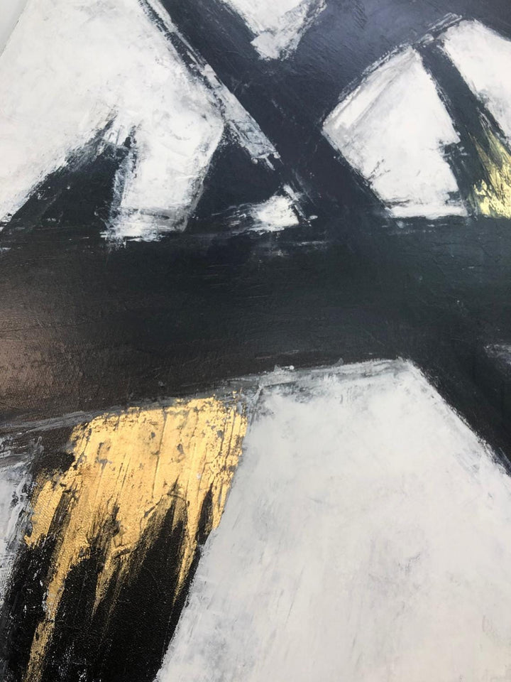 Large Original Oil Paintings On Canvas Black And White Franz Kline style Gold Leaf Fine Art Modern Wall Art | BLACK GLARE - trendgallery.ca
