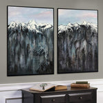 Large Original Abstract Set Of 2 Oil Gray Paintings On Canvas Mountains Fine Art Contemporary Wall Art | MOUNTAINS