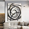 Curved lines minimalist original oil painting on canvas: abstract modern art in black, white, beige, brown for home and office wall decor | LIFE CYCLE - trendgallery.ca