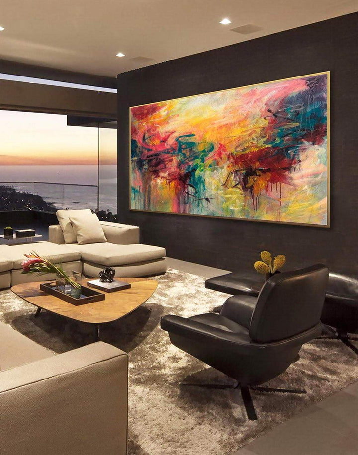 Abstract Colorful Painting Canvas Vibrant Wall Art Modern Oil Artwork Abstract Expressionism Painting Contemporary Art | STRAWBERRY FIELDS - trendgallery.ca