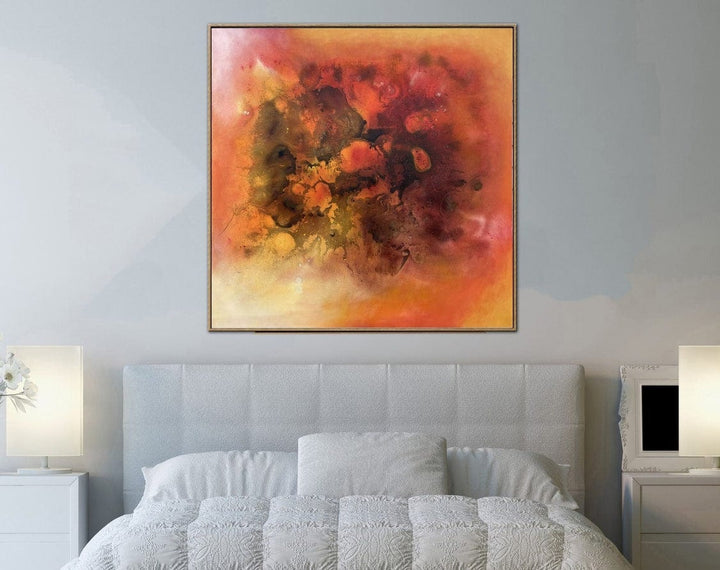 Large Abstract Red Paintings On Canvas Textured Unique Handmade Painting Modern Oil Painting Wall Decor | RED TURMOIL 50"x50" - Trend Gallery Art | Original Abstract Paintings