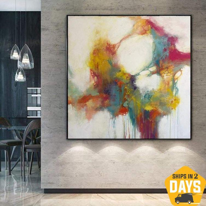 Oversize Colorful Acrylic Paintings On Canvas Abstract Fine Art Modern Wall Art Contemporary Art Living Room Wall Decor | CELL DIVISION 50"x50"
