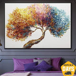 Large Abstract Colorful Tree Paintings On Canvas Modern Fine Art Unique Texture Impasto Painting Wall Art Decor | YEAR-ROUND 28"x39"