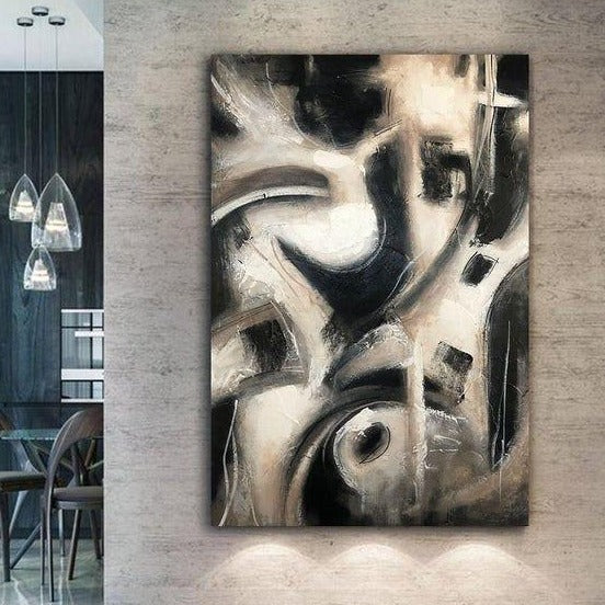 Modern Abstract Beige Paintings on Canvas Black and White Wall Art Large | PROJECTED