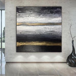 Square Black And White Original Artwork Abstract Canvas Modern Wall Art Gold Decor On Canvas Oil Abstract Artwork | GOLD ROAD