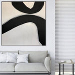 Large Square Painting Original Two Lines Black And White Wall Art Modern Home Fine Artwork | BLACK ROAD