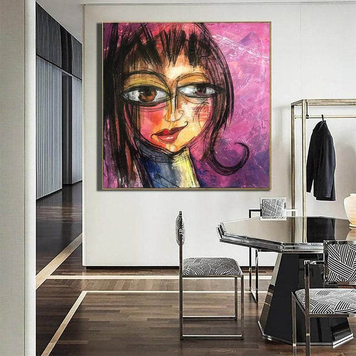 Abstract Face Painting Large Original Oil Painting Modern Painting Purple Painting Abstract Fine Art Wall Painting | PLAYFUL SMILE
