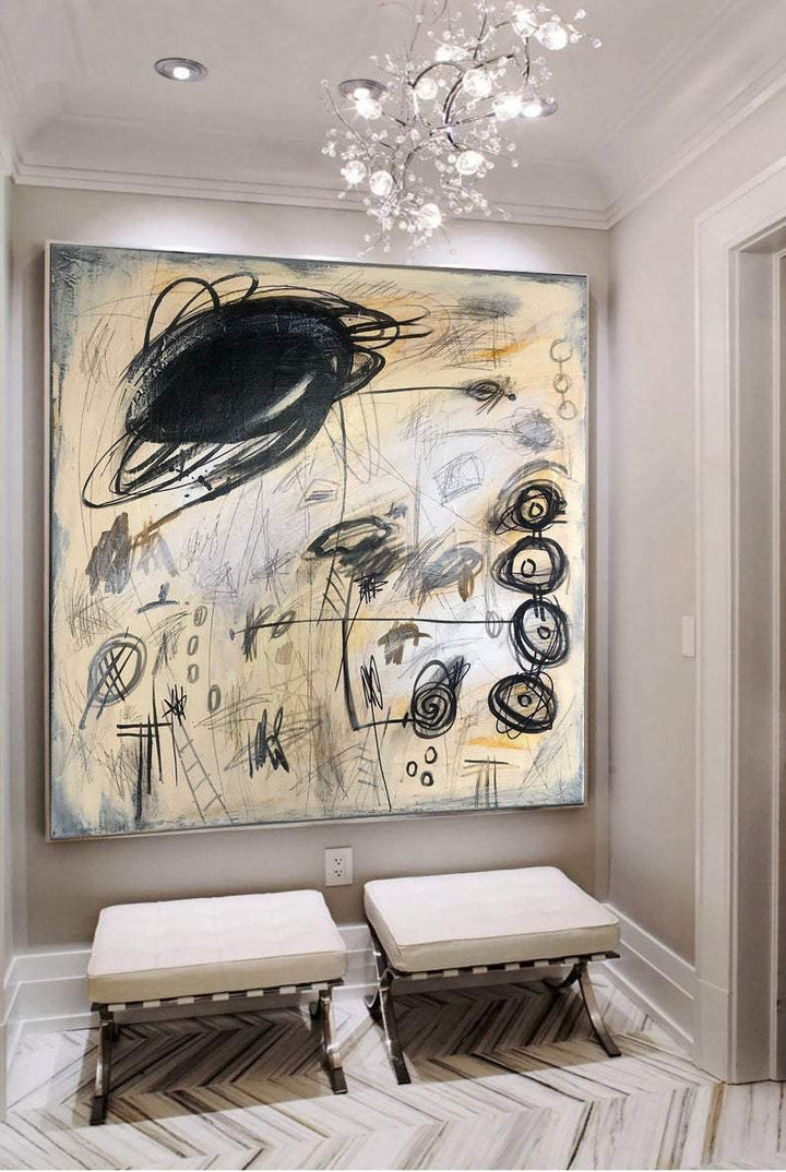 Original Abstract Beige Paintings On Canvas Acrylic Art Modern Wall Art | PERPETUUM MOBILE 26"x26" - Trend Gallery Art | Original Abstract Paintings