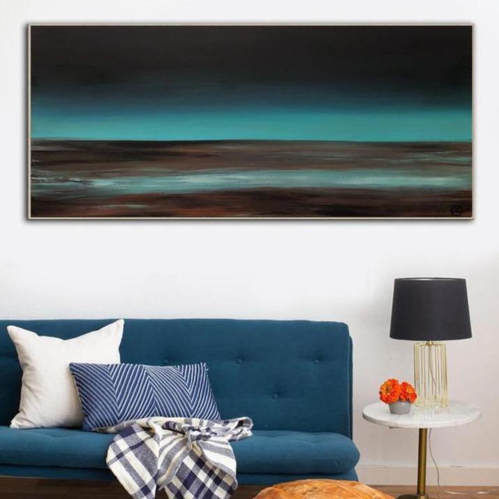 Large Abstract Landscape Painting Blue Wall Art Original Artwork Frame Painting Acrylic Painting On Canvas Modern Wall Living Room Decor | BLUE NIGHT - trendgallery.ca